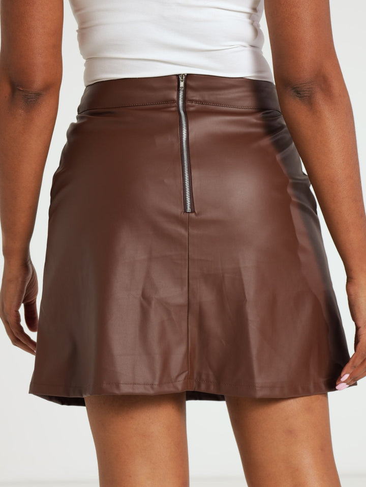 A-Line Pu Mini Skirt - Chocolate