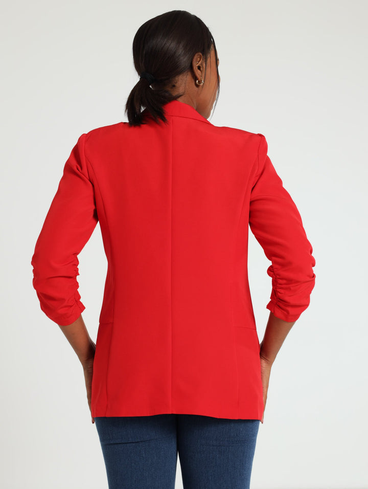 Gauged Sleeve Blazer - Red