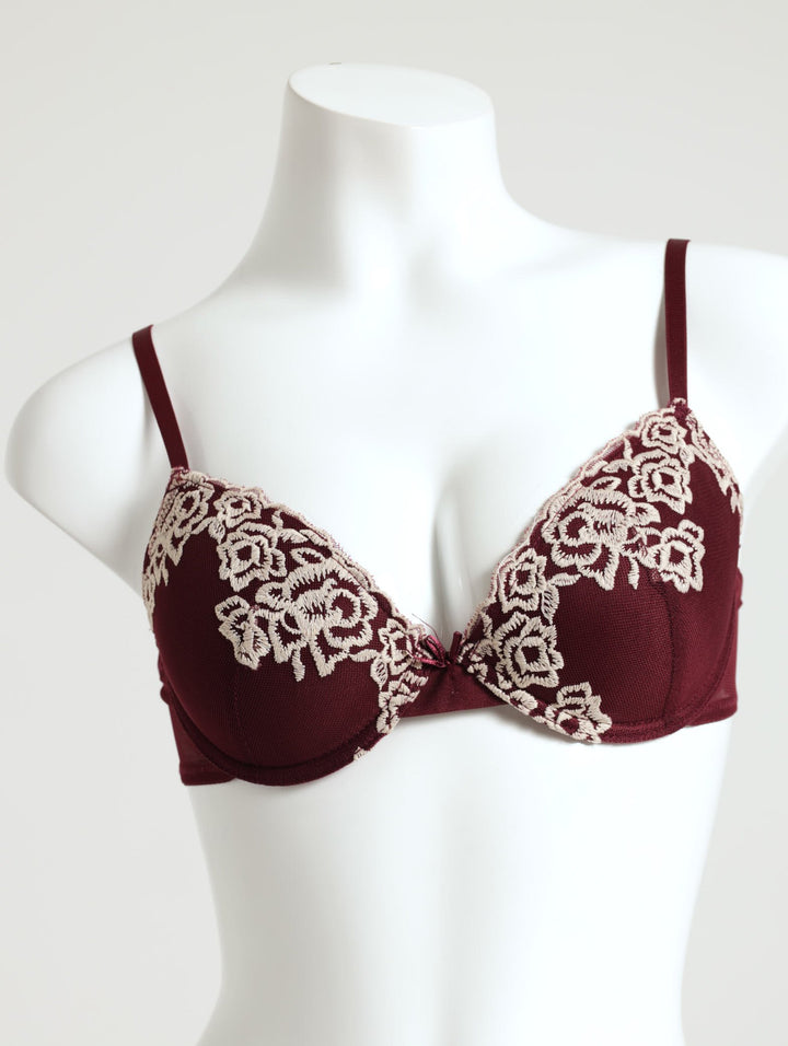Single Embroidered Bra - Burgundy