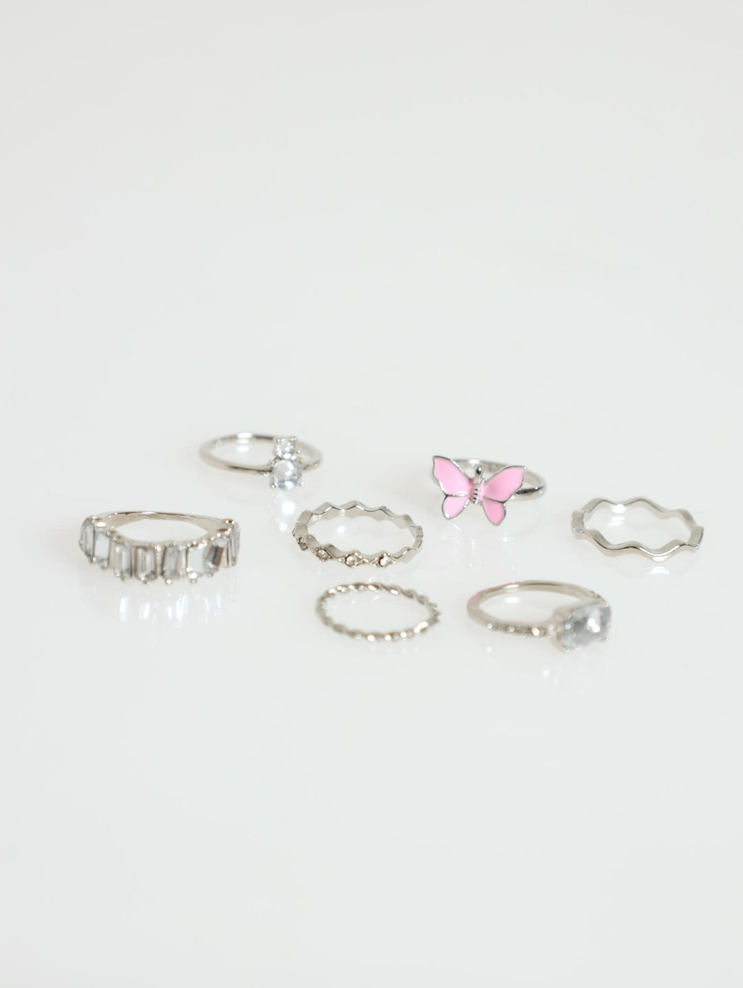 7 Pack Butterfly Ring - Silver