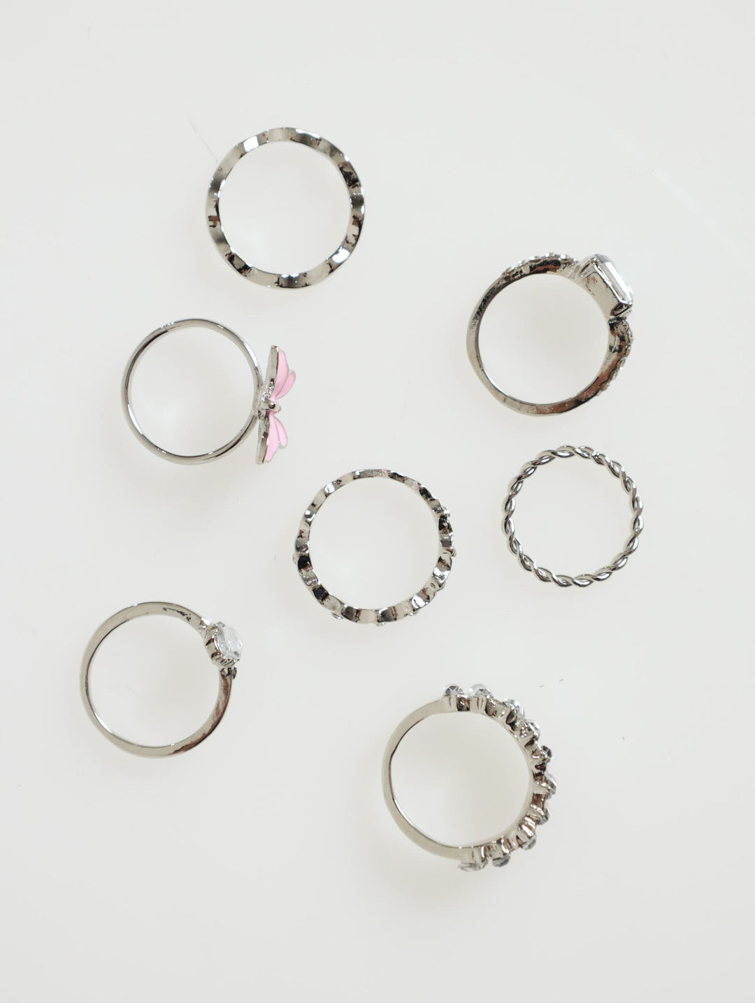 7 Pack Butterfly Ring - Silver