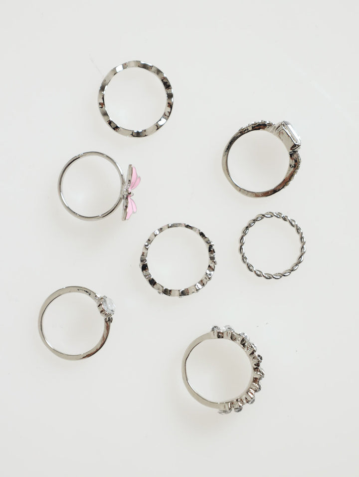 7 Pack Butterfly Ring - Silver