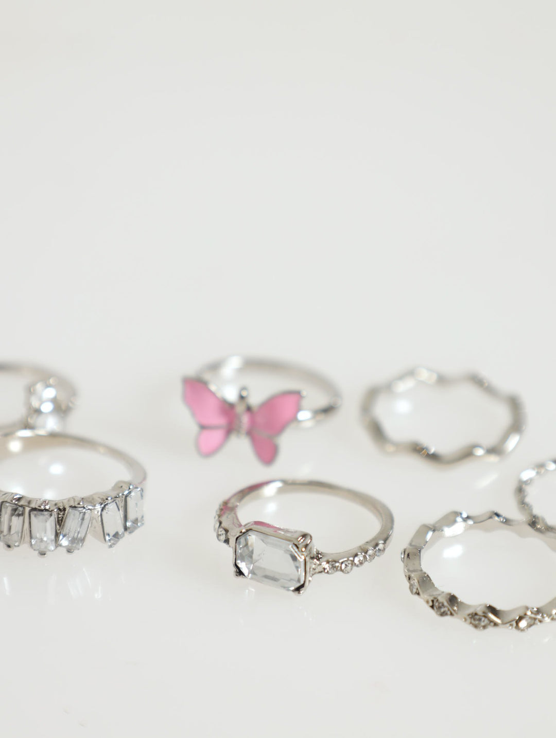 7 Pack Butterfly Ring - Silver
