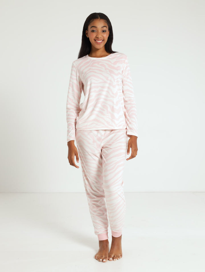 Long Sleeve Micro Zebra Print Sleepwear Set - Pink