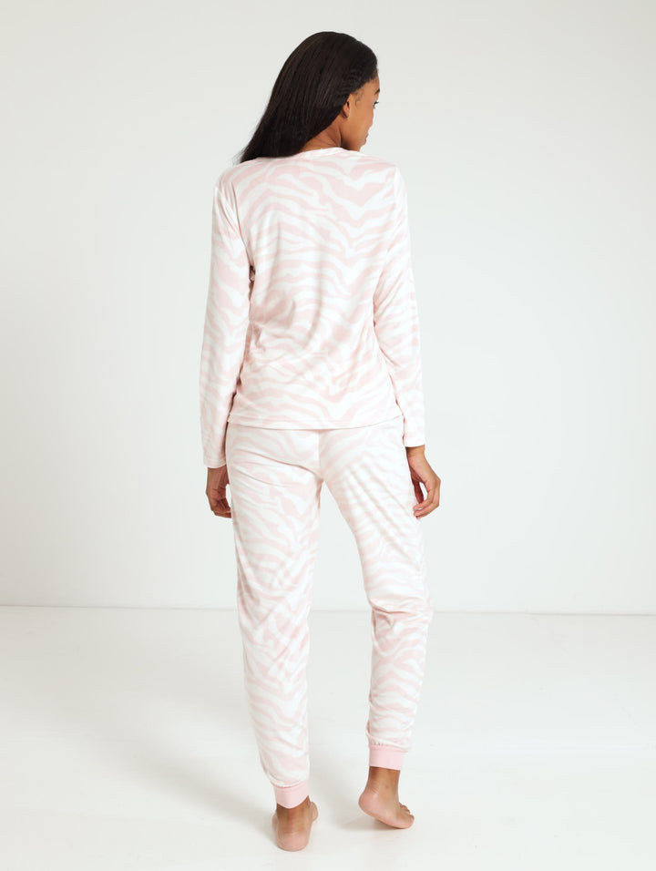 Long Sleeve Micro Zebra Print Sleepwear Set - Pink