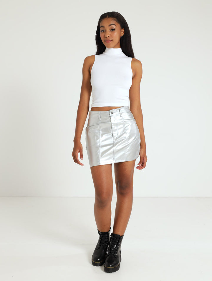 Metalic Mini Skirt - Silver