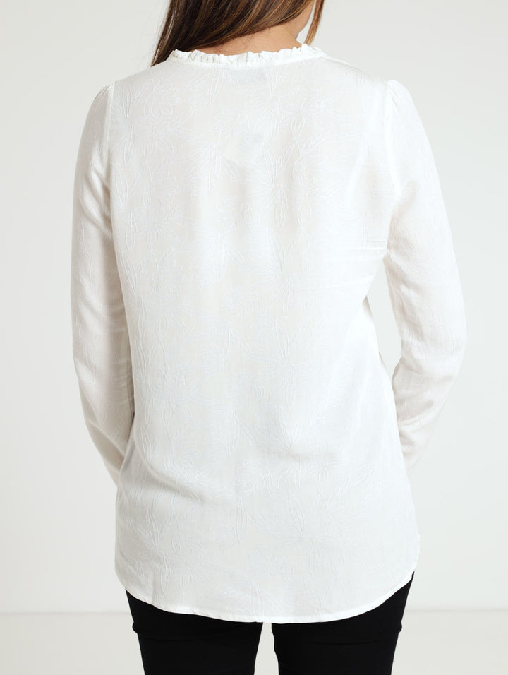Embossed Henley Top - White