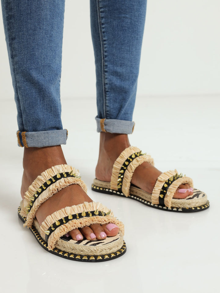 Satori Double Raffia Spike Strap Zebra Rope Sandal - Oatmeal