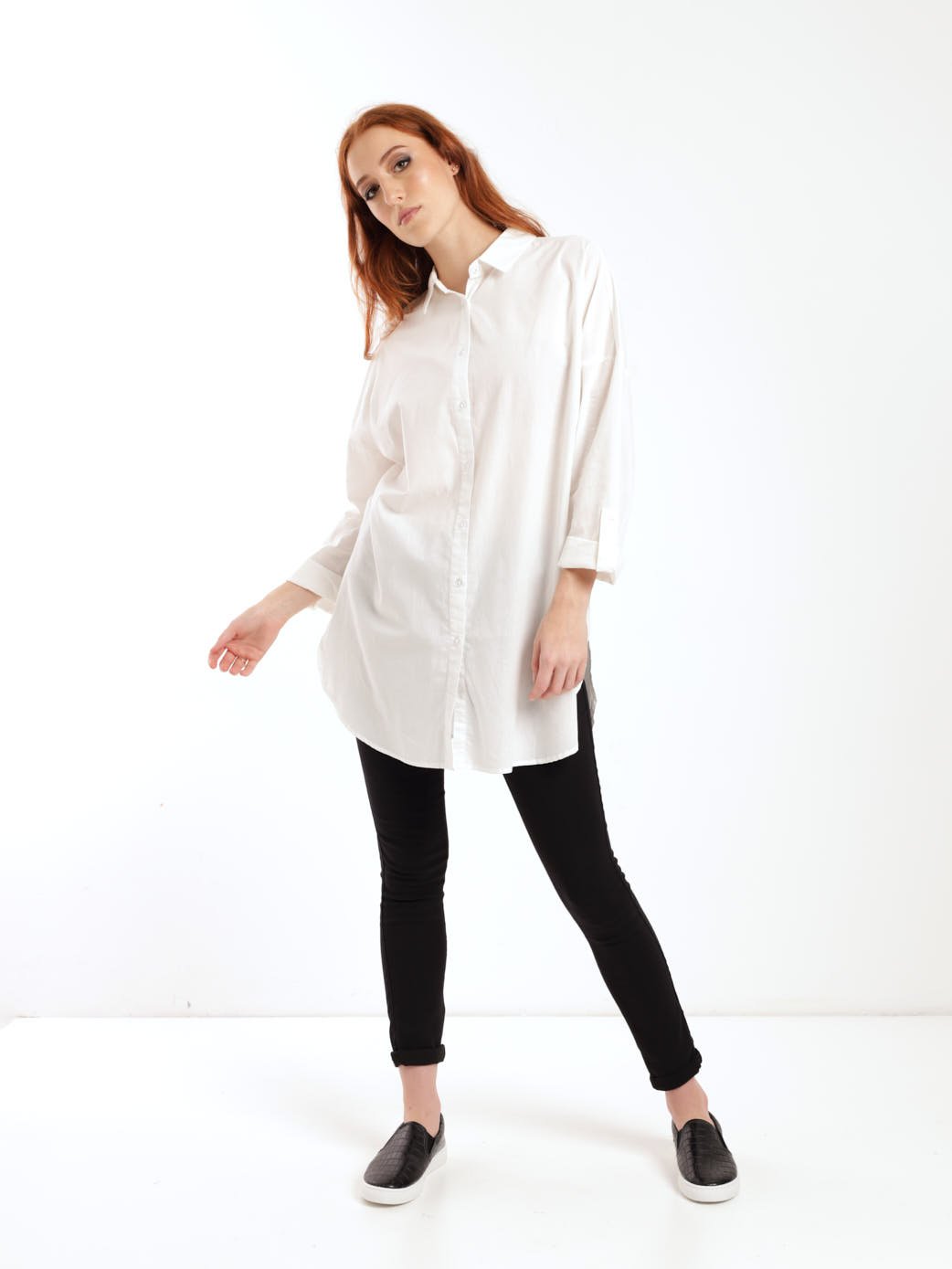 Ladies Long Sleeve Lightweight Longer Length Shirt - White