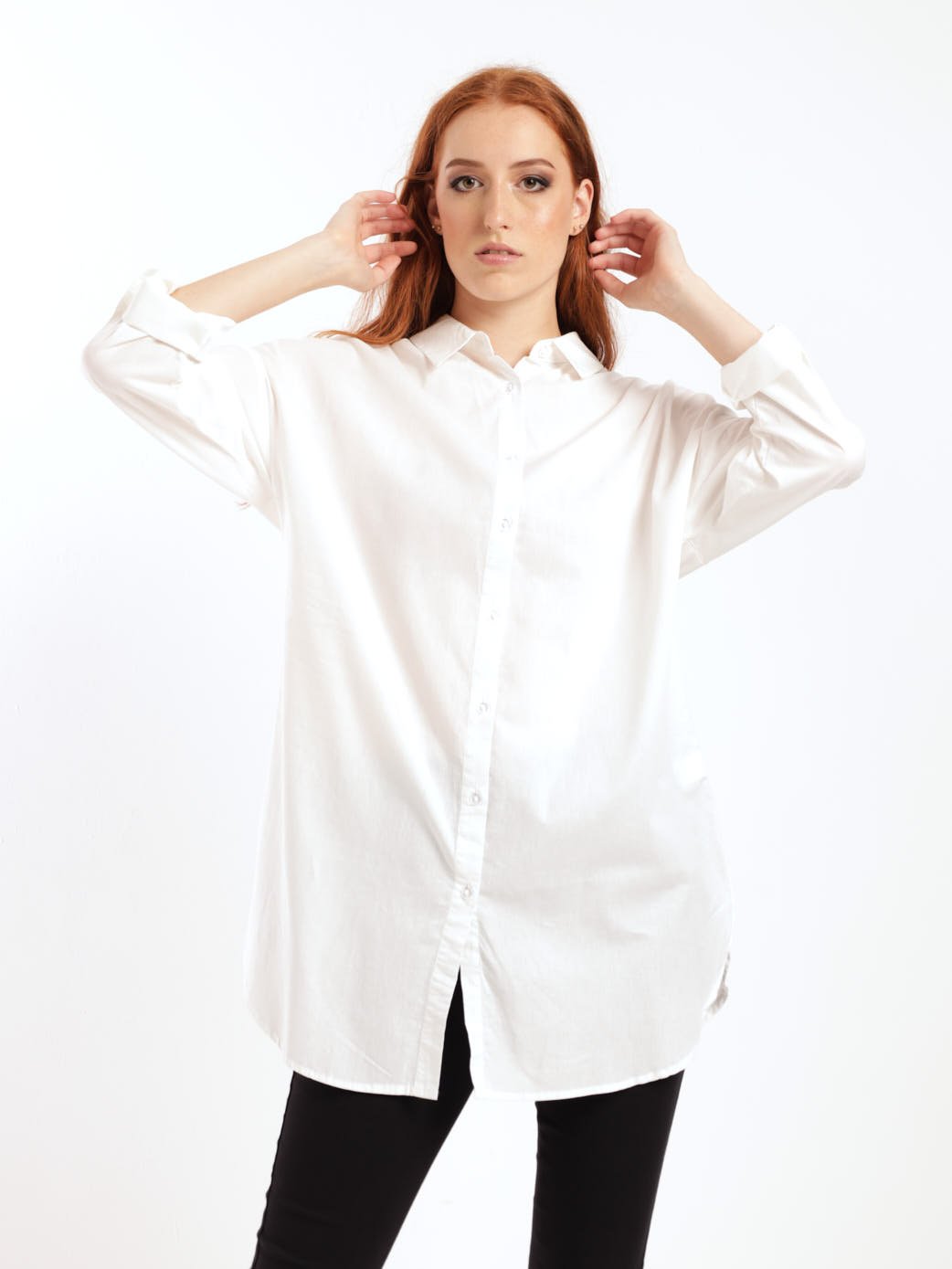 Ladies Long Sleeve Lightweight Longer Length Shirt - White