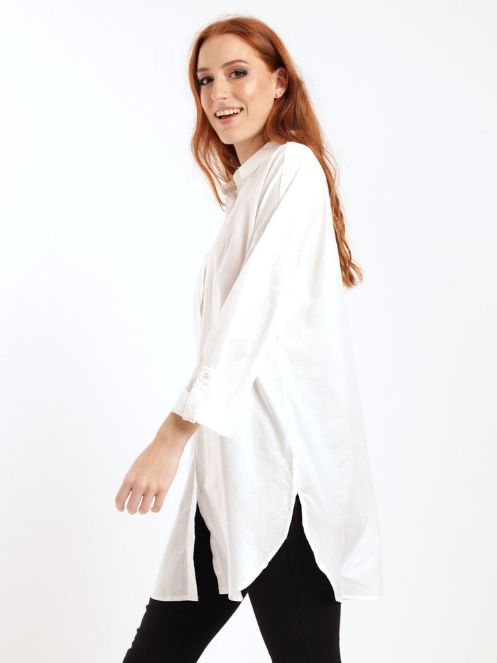 Ladies Long Sleeve Lightweight Longer Length Shirt - White