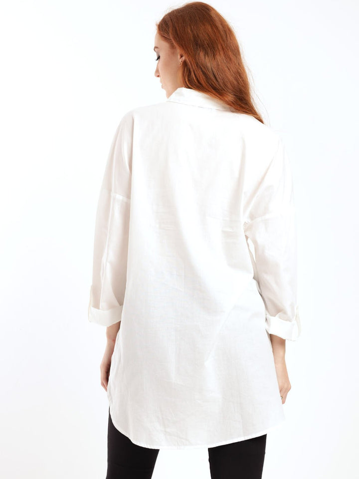 Ladies Long Sleeve Lightweight Longer Length Shirt - White