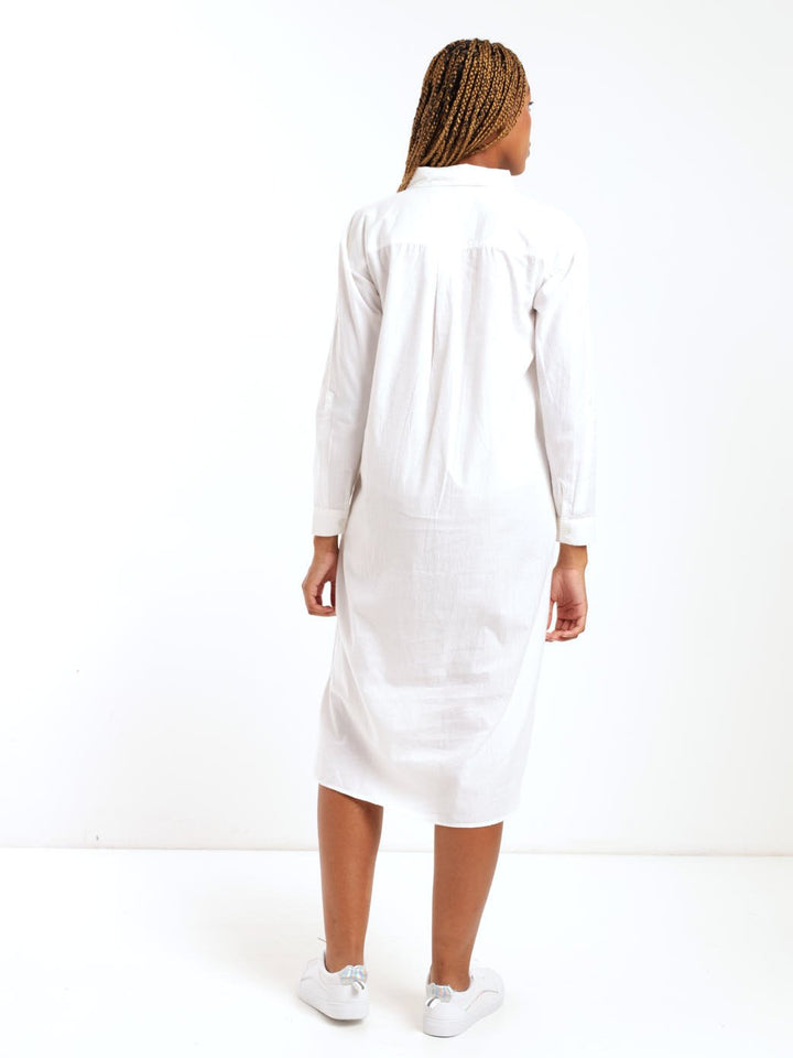 Ladies Embroidered Shirt Dress - White