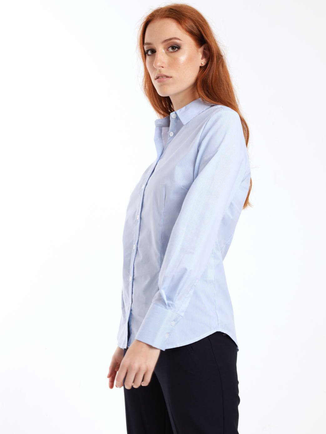 Ladies Classic Formal Striped Shirt - White/Blue