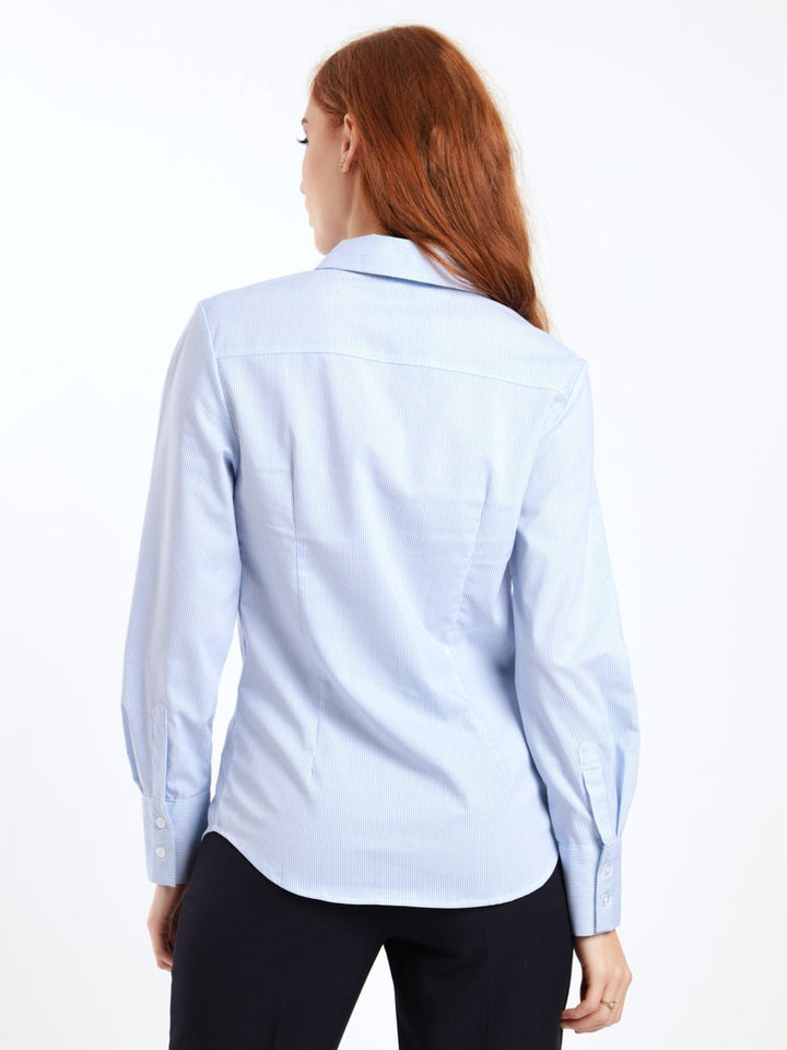 Ladies Classic Formal Striped Shirt - White/Blue