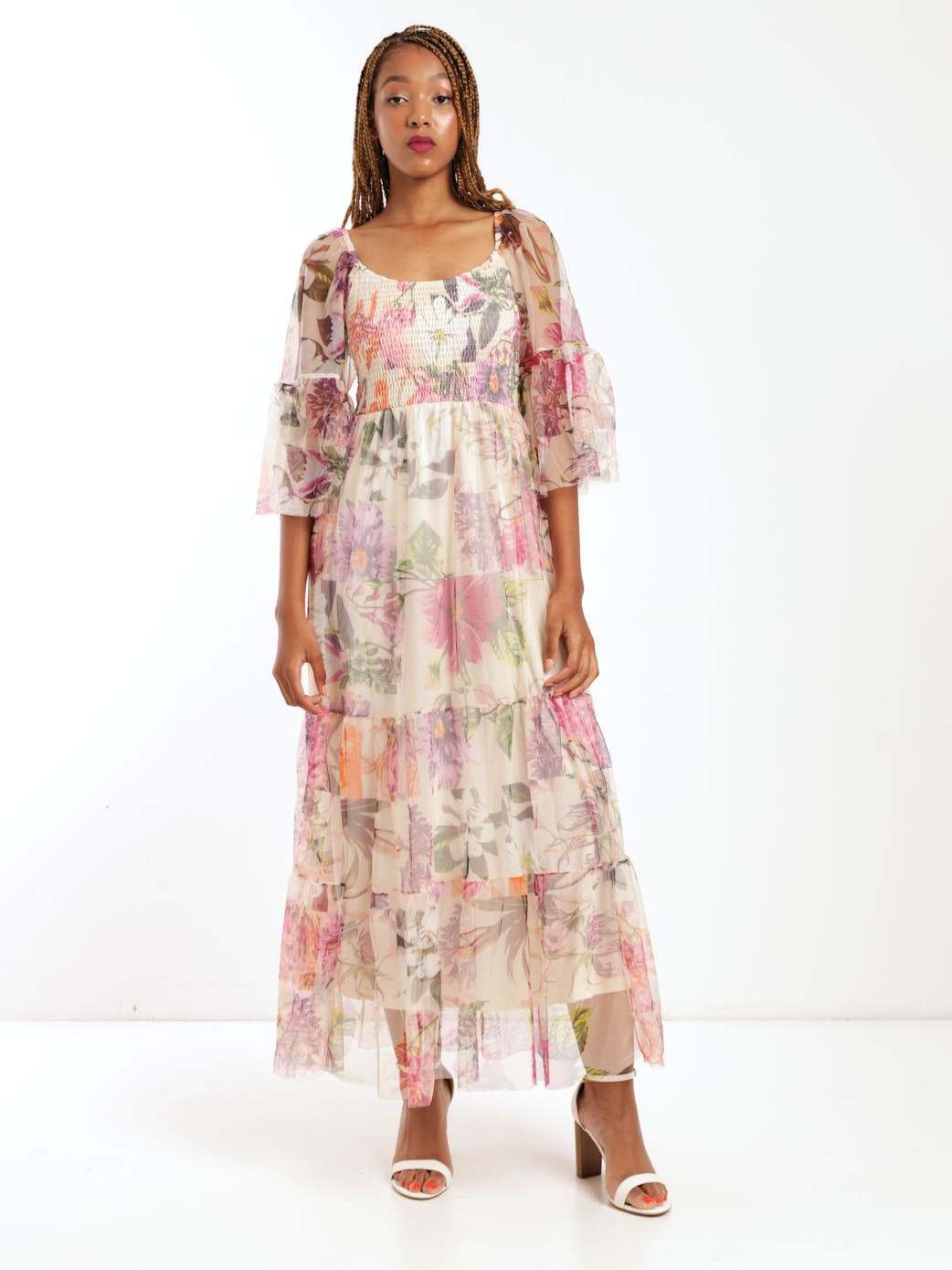 Ladies Off The Shoulder Mesh Maxi Dress