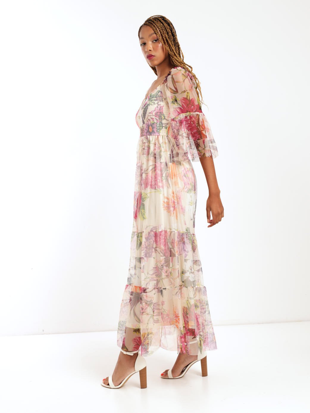 Ladies Off The Shoulder Mesh Maxi Dress