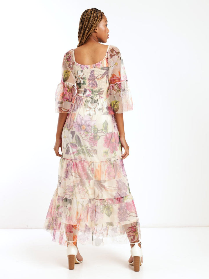 Ladies Off The Shoulder Mesh Maxi Dress