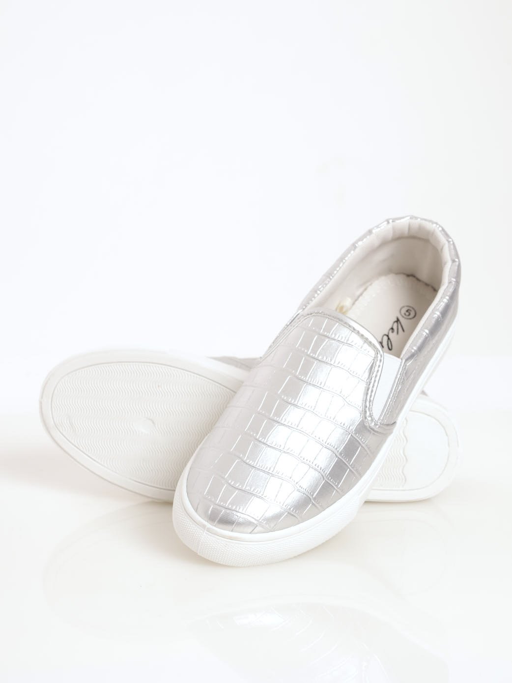 Ladies Metallic Snake Slip-On Sneaker - Silver