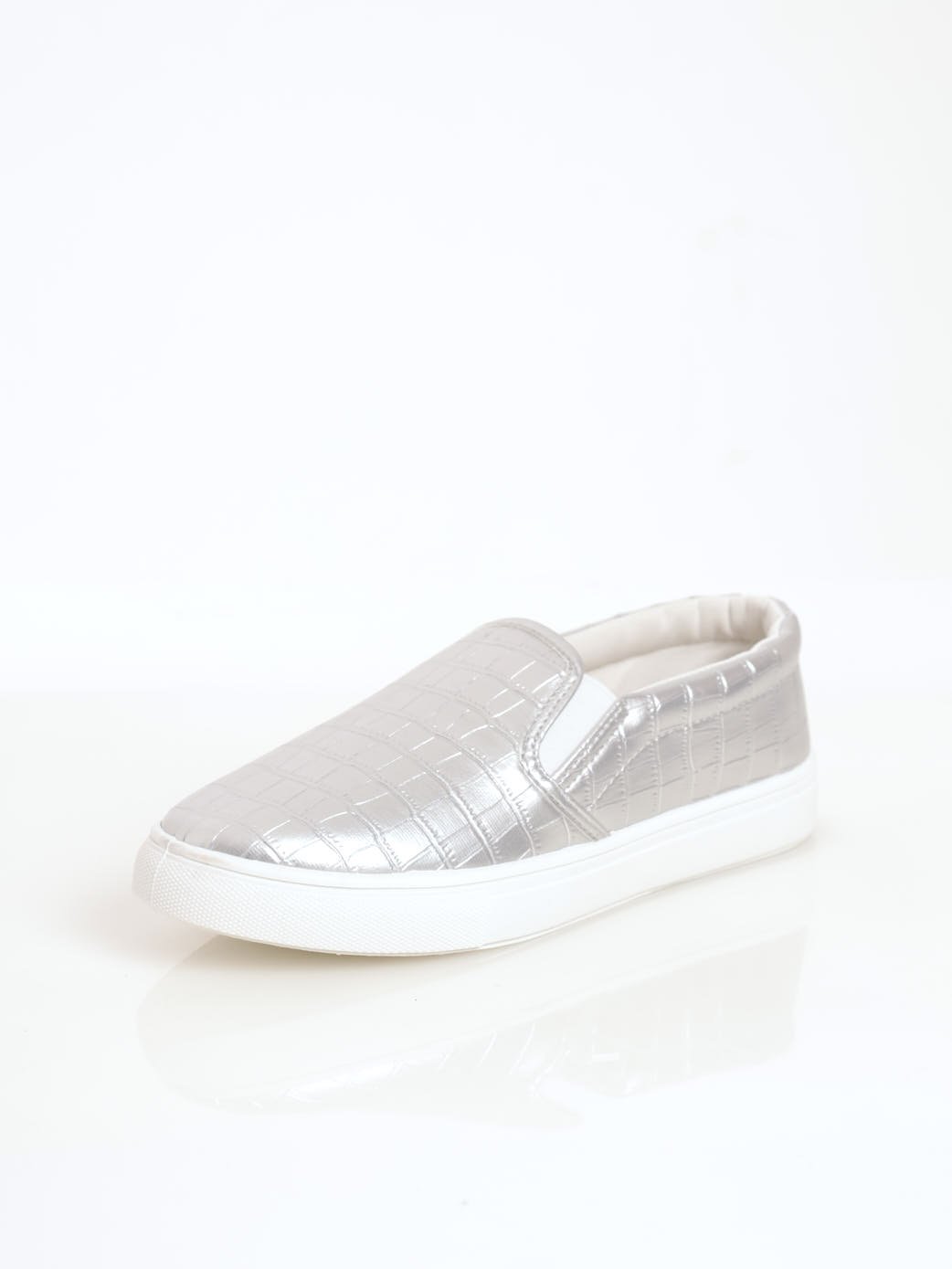 Ladies Metallic Snake Slip-On Sneaker - Silver