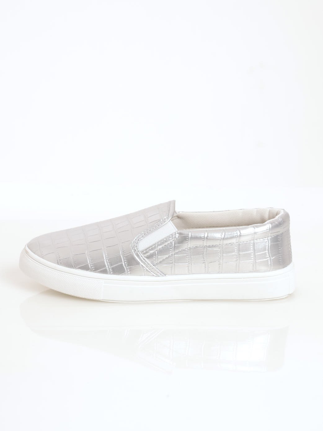 Ladies Metallic Snake Slip-On Sneaker - Silver
