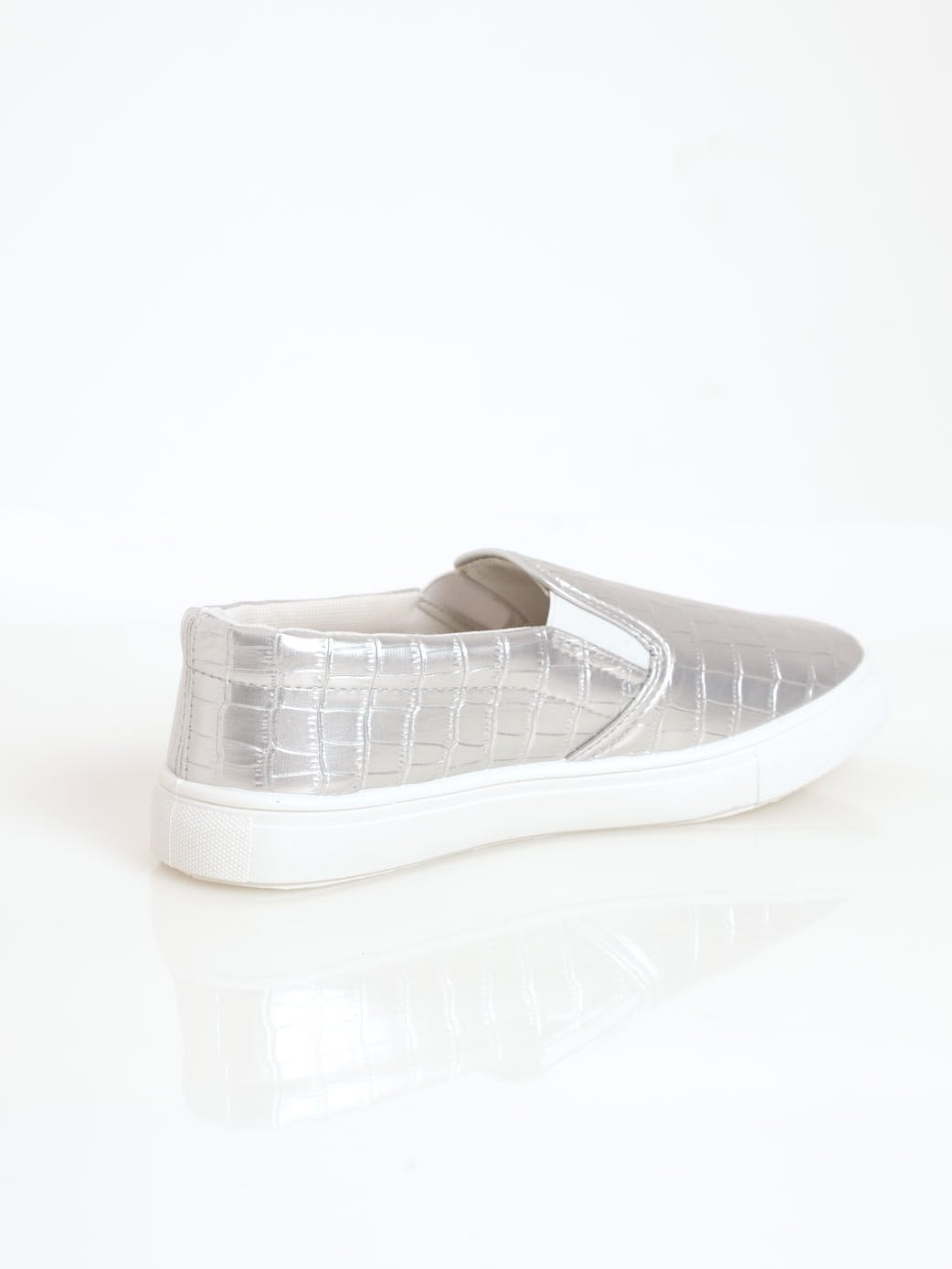 Ladies Metallic Snake Slip-On Sneaker - Silver