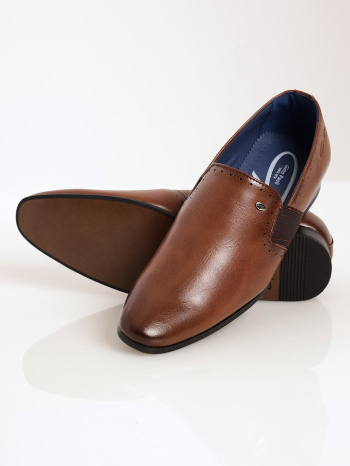 Men's Plain Slip-On Shoe With Elastic Side - Brown