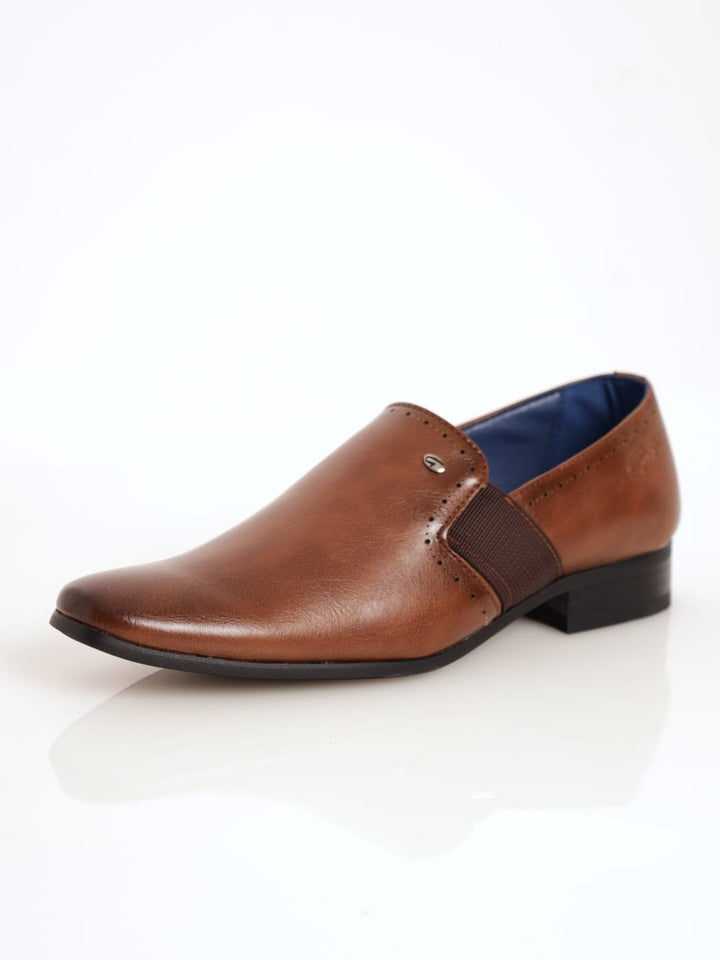 Men's Plain Slip-On Shoe With Elastic Side - Brown