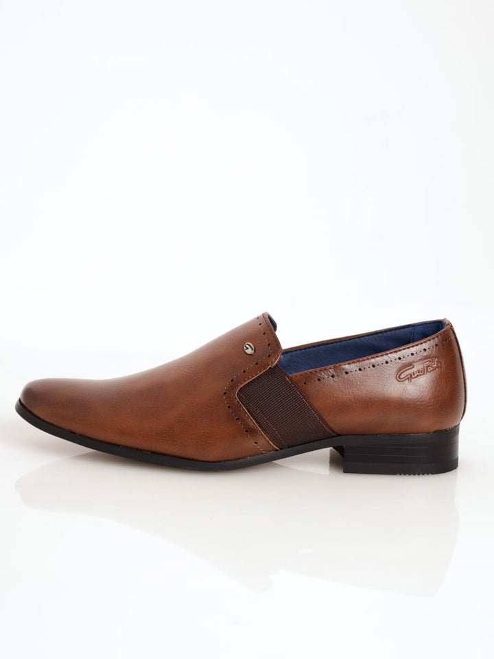 Men's Plain Slip-On Shoe With Elastic Side - Brown