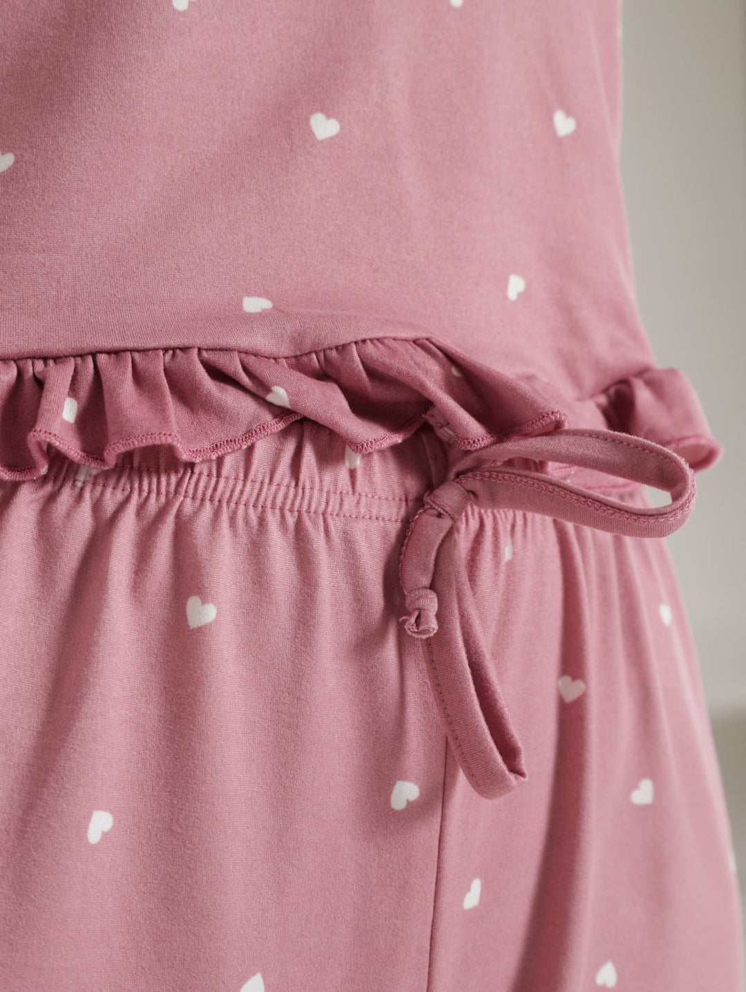 Long Sleeve Frill Hem Top And Short Set - Dusty Pink