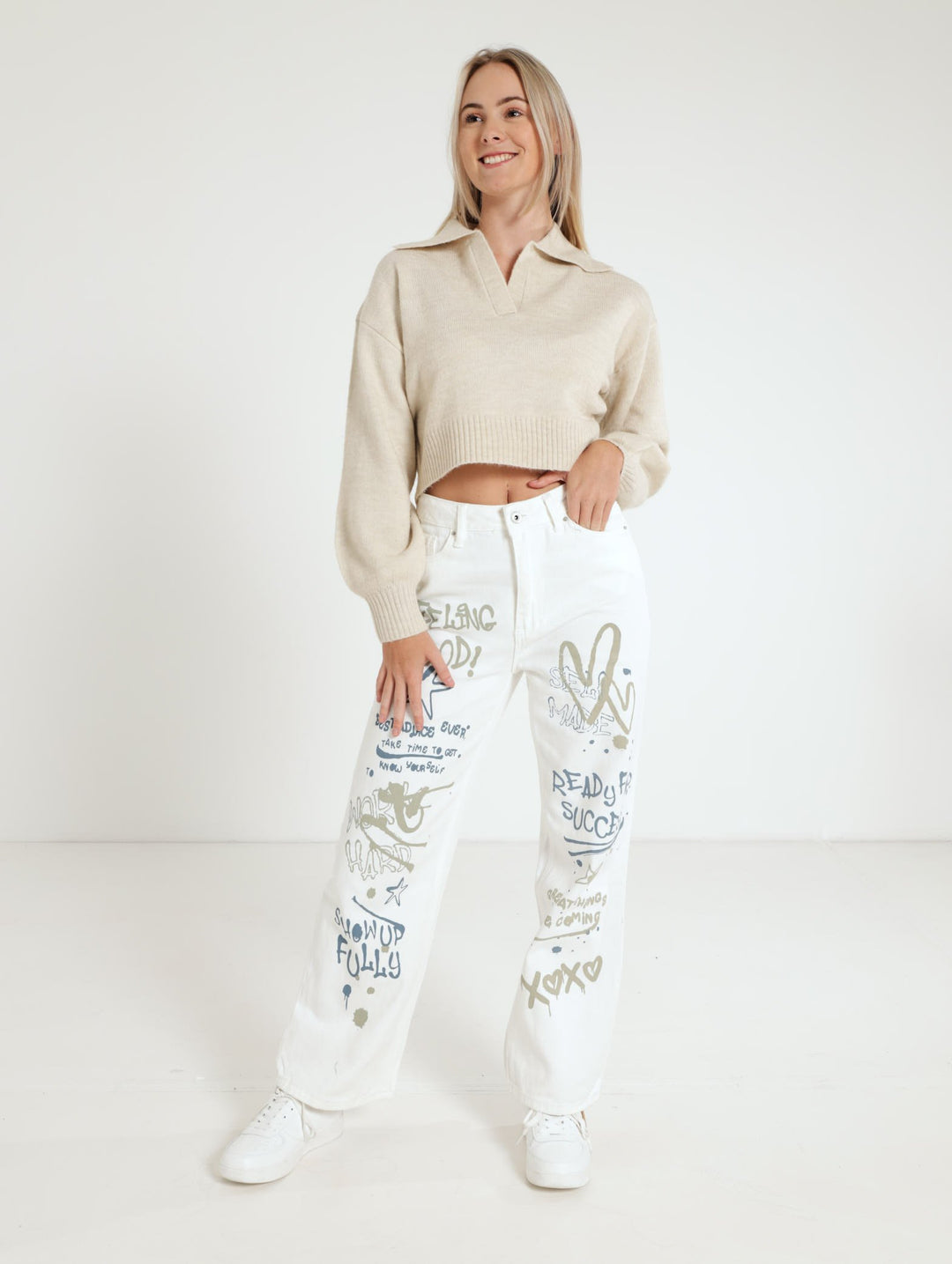 90'S Graffiti Print Jean - White