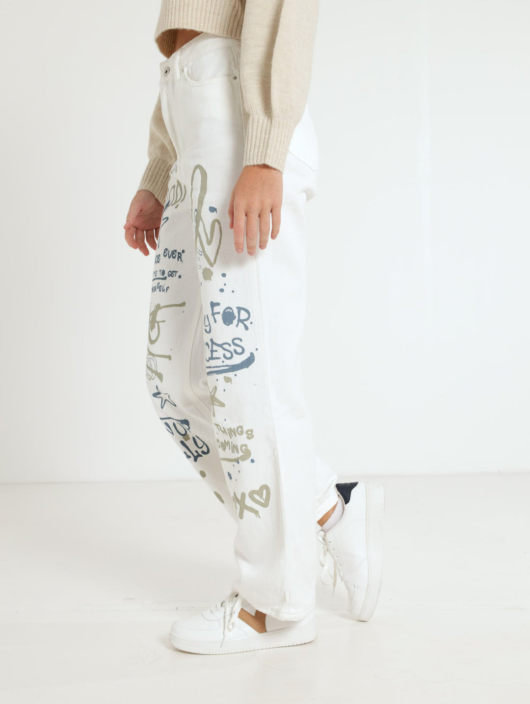 90'S Graffiti Print Jean - White