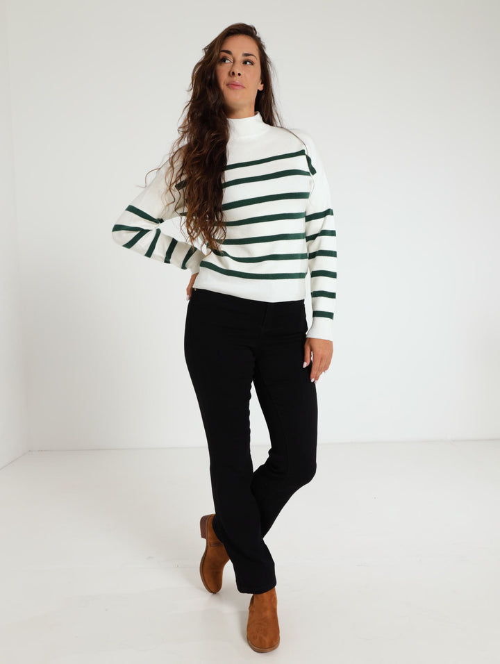 Long Sleeve Stripe Academia Sweater - White/Green