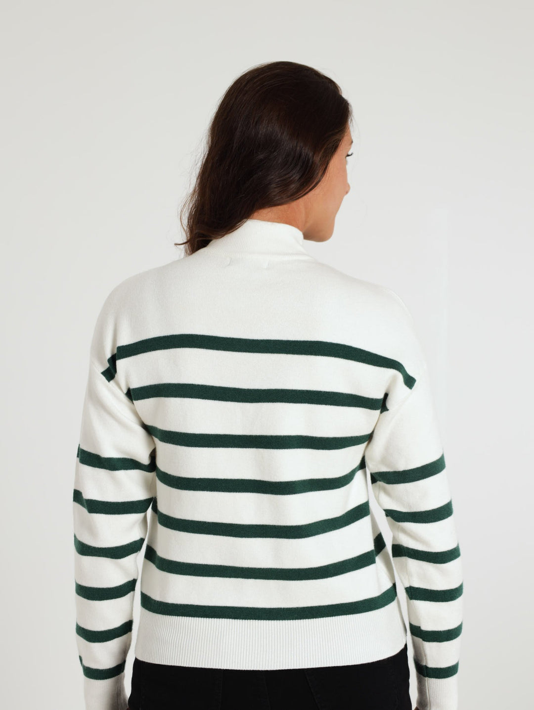 Long Sleeve Stripe Academia Sweater - White/Green