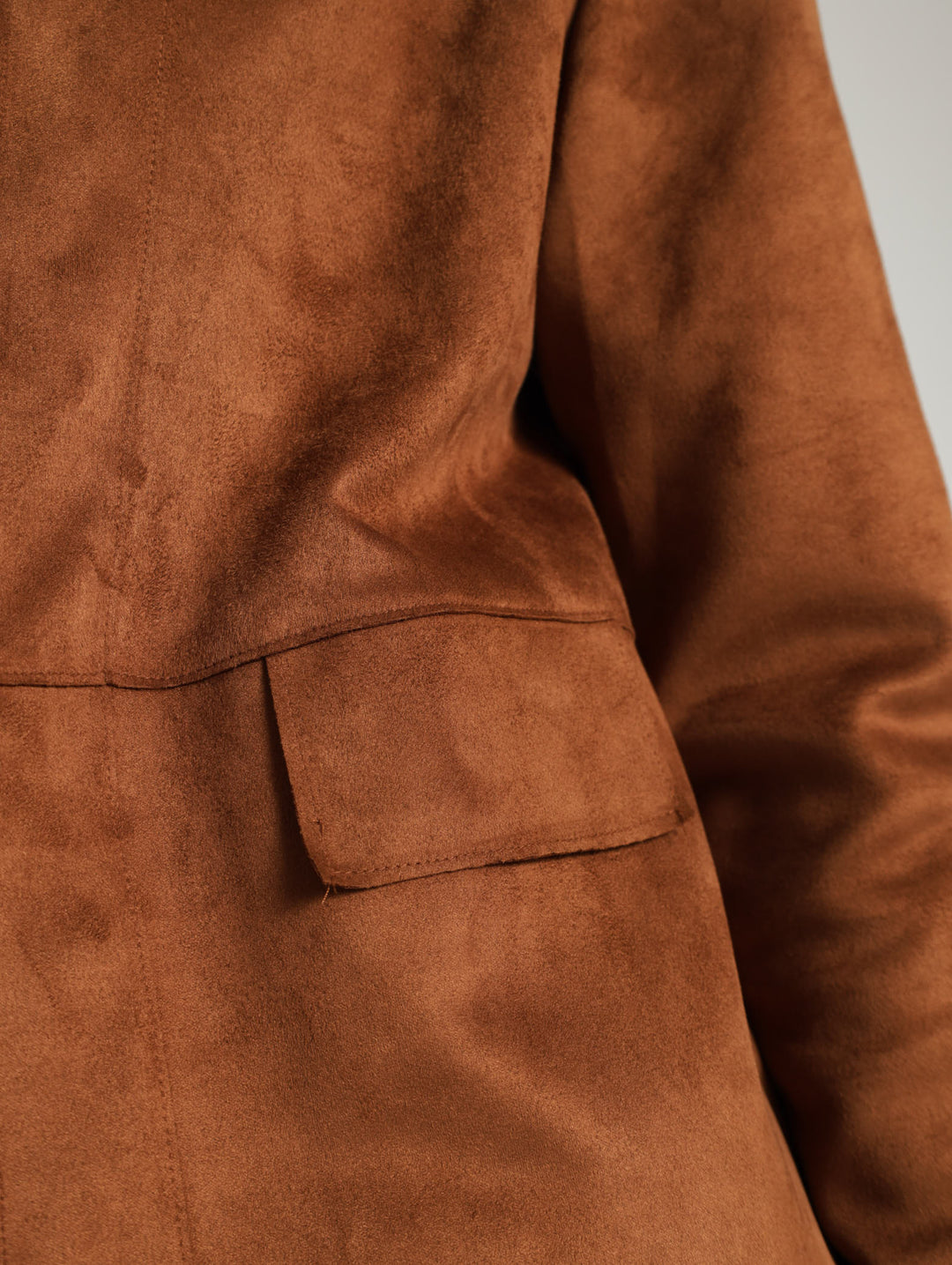 Suede Collarless Jacket - Brown