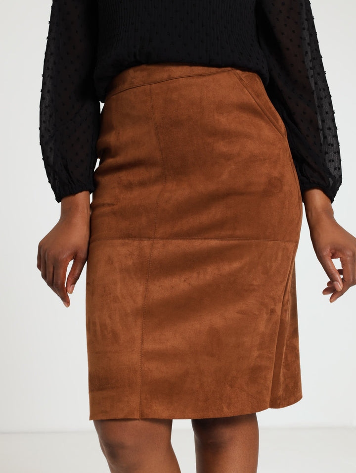 Suede Pencil Skirt - Brown