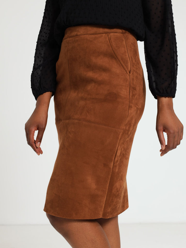 Suede Pencil Skirt - Brown