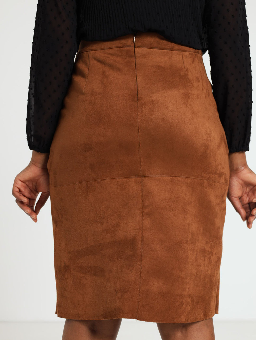 Suede Pencil Skirt - Brown