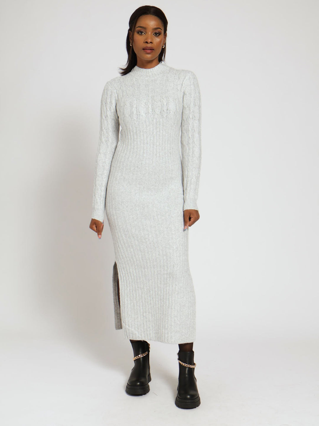 Midi Dress Grey Turtleneck Dress Long Sleeve Lulus Sheerah Heather