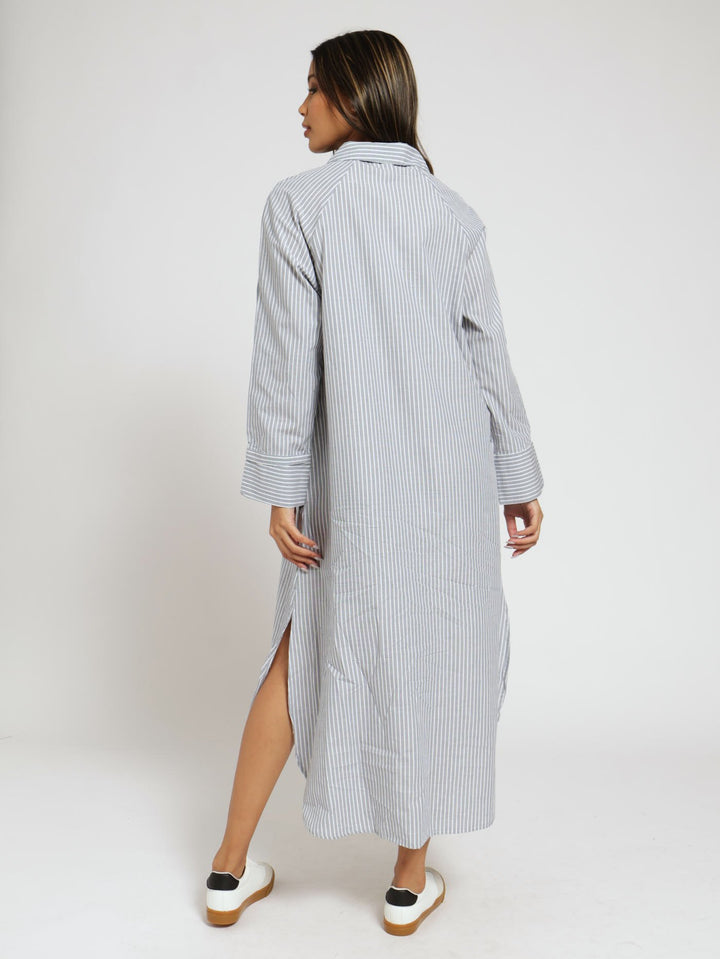 Long Sleeve Maxi Stripe Shirt Dress - Navy