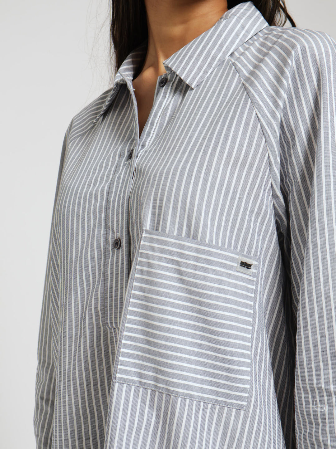 Long Sleeve Maxi Stripe Shirt Dress - Navy