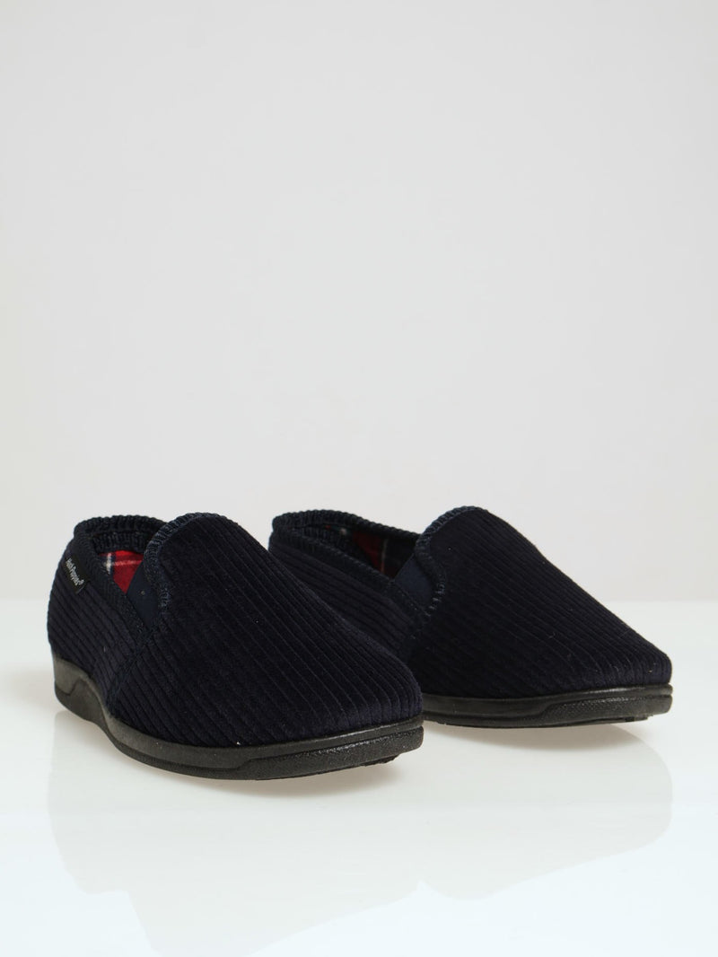 Collie Closed Back Corduroy Slipper With Pattern Lining - Navy
