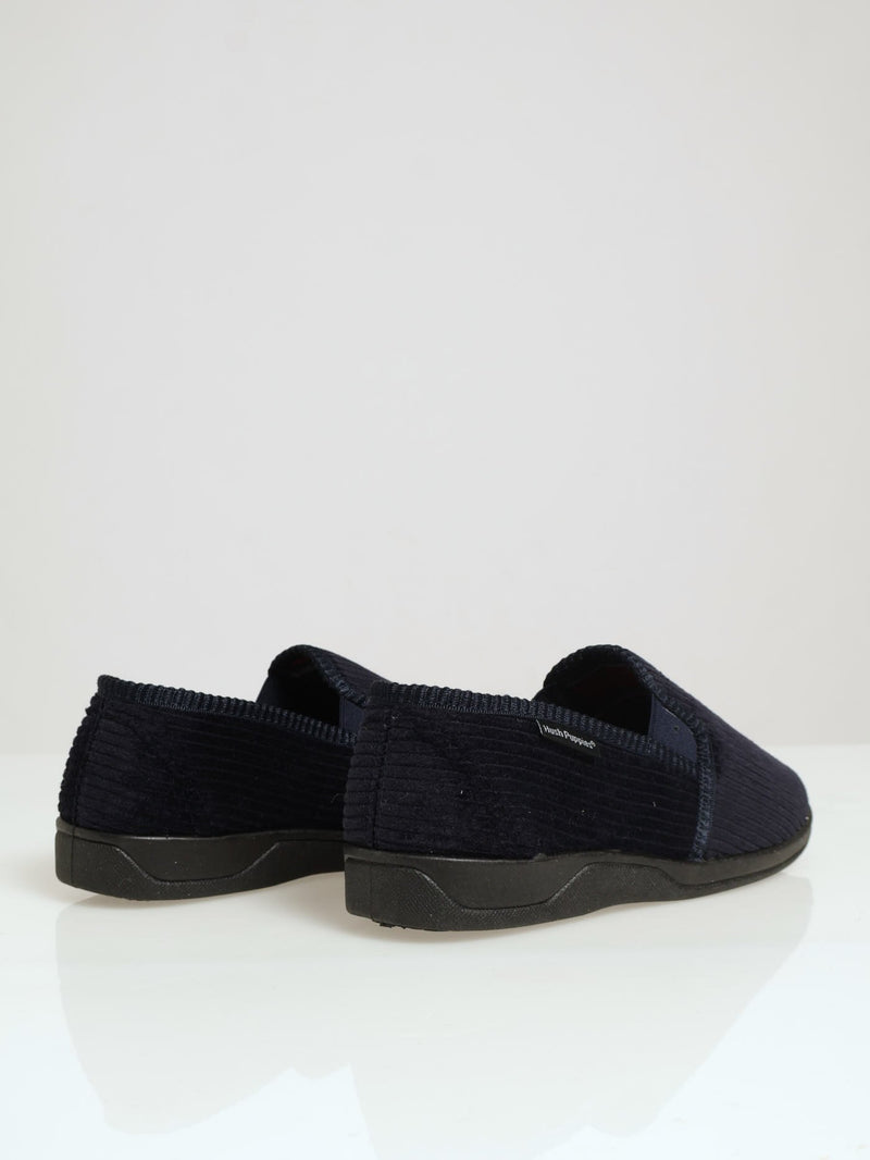 Collie Closed Back Corduroy Slipper With Pattern Lining - Navy