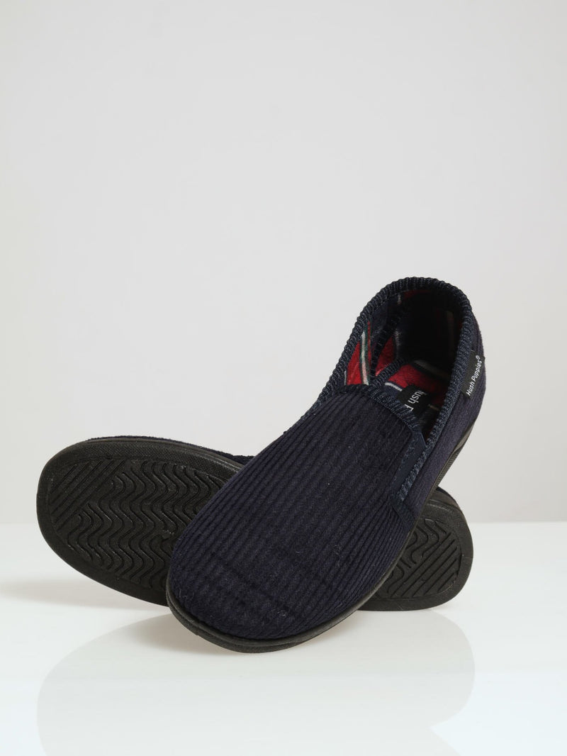 Collie Closed Back Corduroy Slipper With Pattern Lining - Navy
