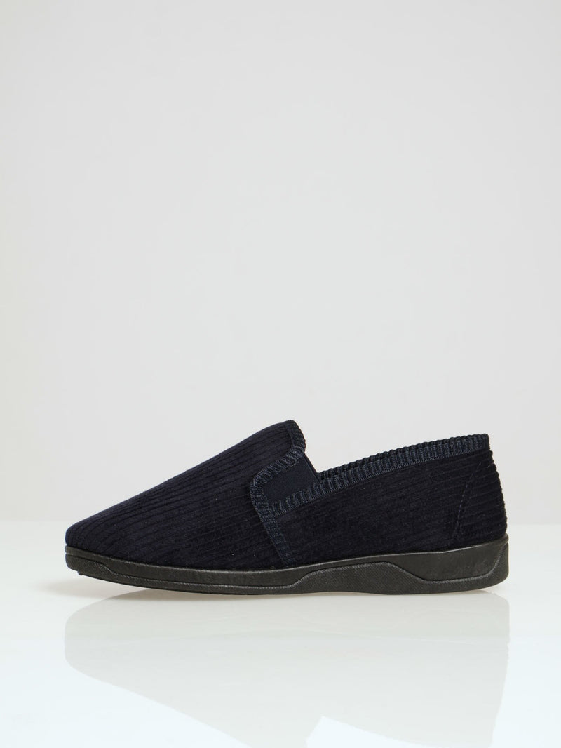 Collie Closed Back Corduroy Slipper With Pattern Lining - Navy