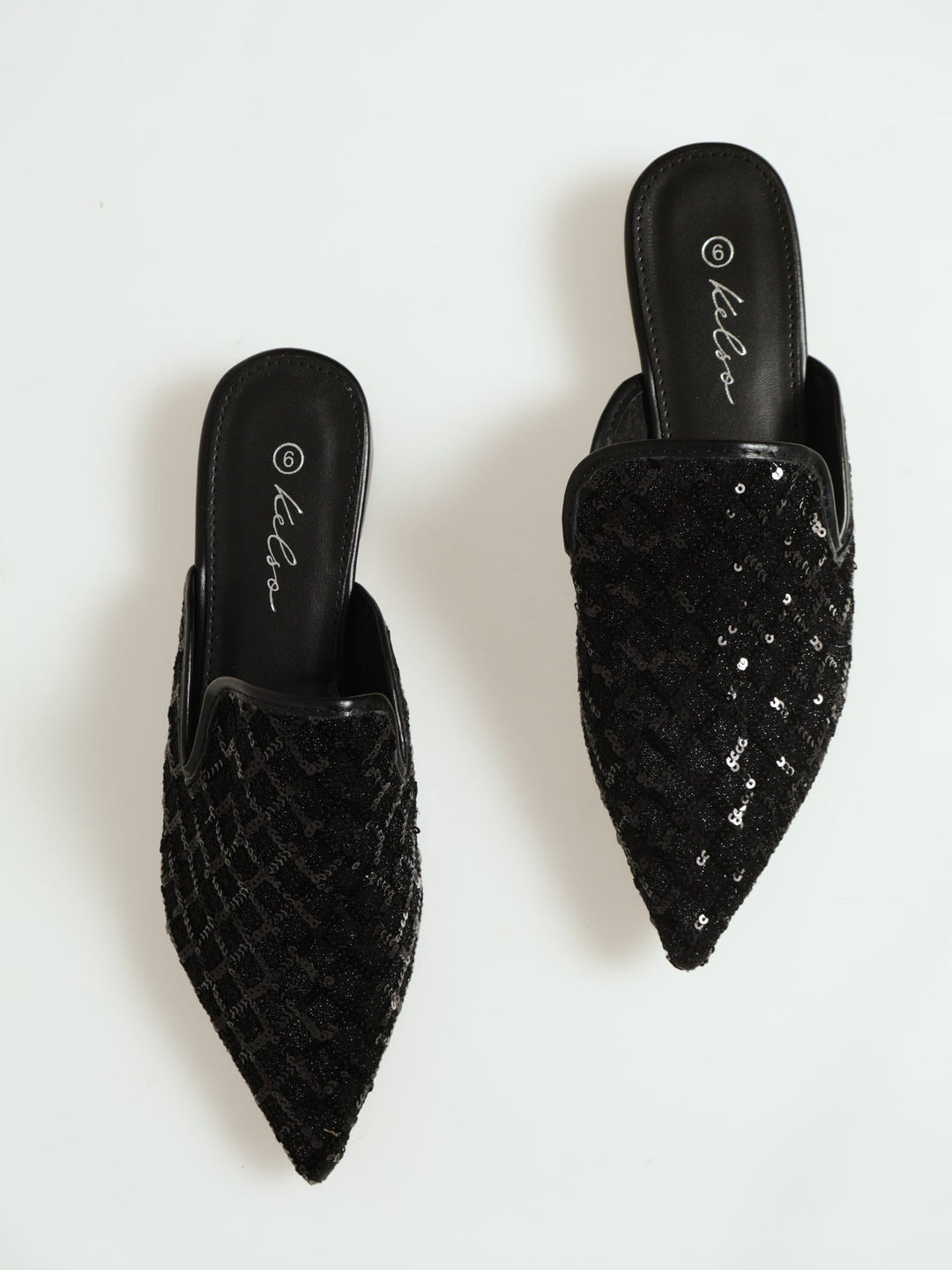 Block Heel Beaded Mesh Push In - Black