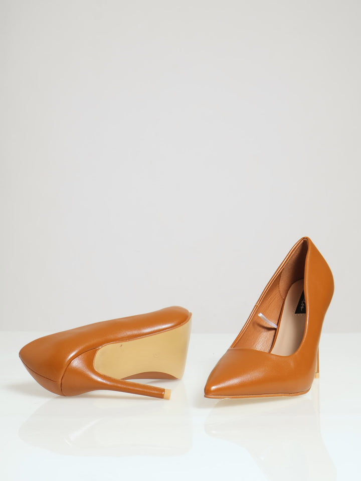 Patent Pointy Fashion Court Heel - Tan
