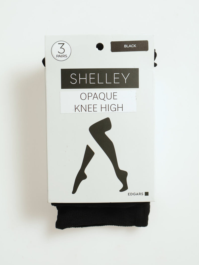 3 Pack Opaque Knee High Stockings - Black