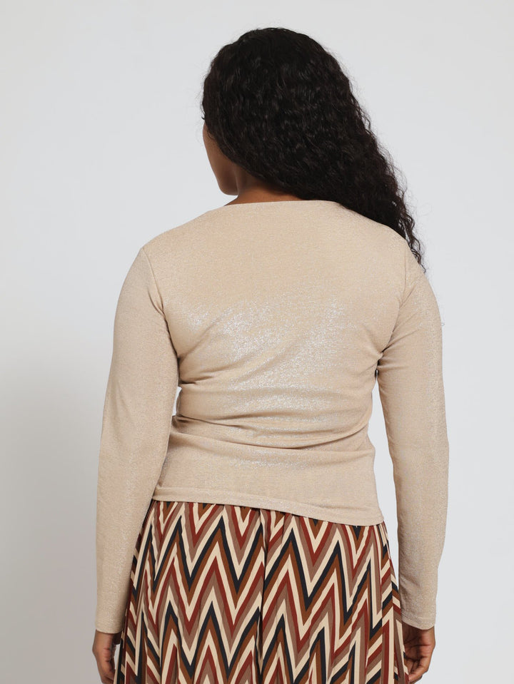 Long Sleeve Shimmer Blouse - Gold