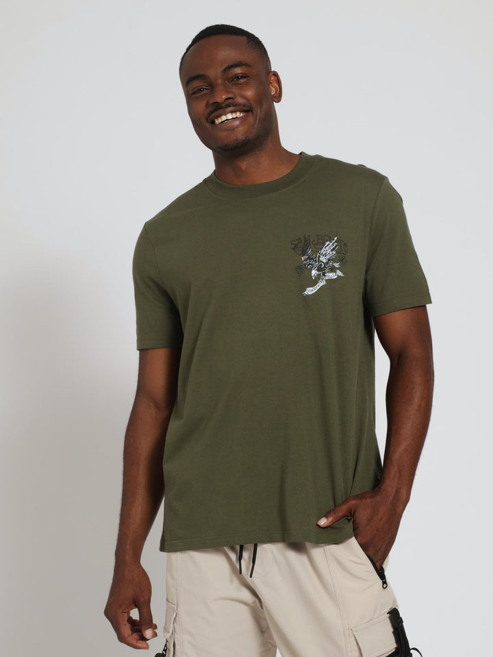 San Beneto Eagle Front & Back Print Tee - Light Fatigue